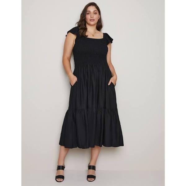 Autograph Off Shoulder Smocked Maxi Dress - Size 26 - Womens - Black