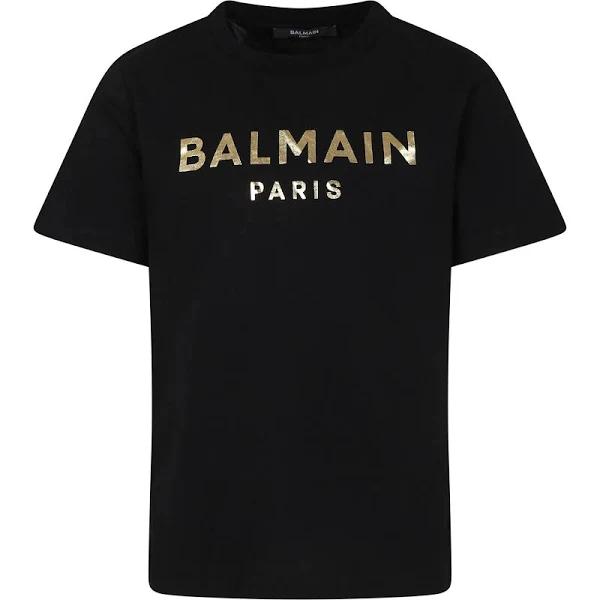 Balmain Black T-Shirt for Kids with Logo - Girls