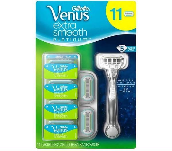 Gillette Venus Extra Smooth Platinum Razor & Refills 11-count Bundle 5 Blades BN