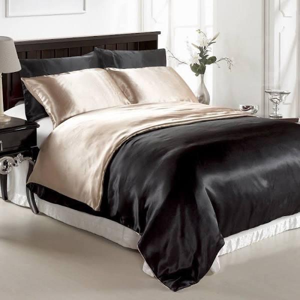 Ivory & Deene Satin Quilt Cover - Black/Champagne Reversible