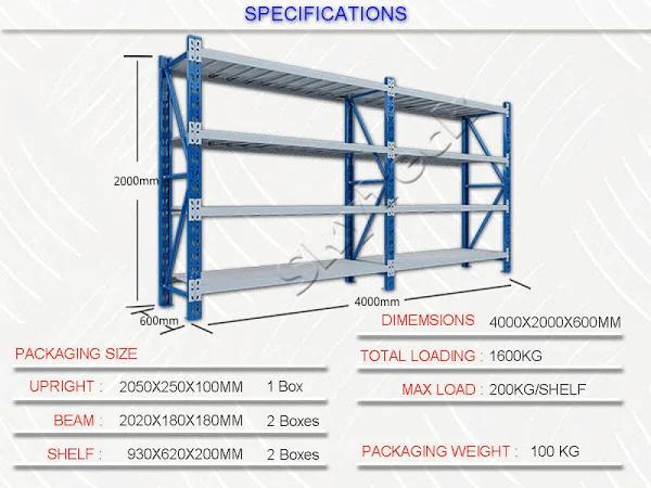 4mx0.6mx2m Metal Steel Garage Warehouse Storage Shelves Racks Blue &