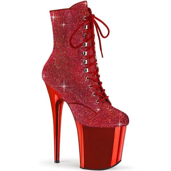 Pleaser FLAMINGO-1020CHRS Red Rhinestone Ankle Boot Size 12