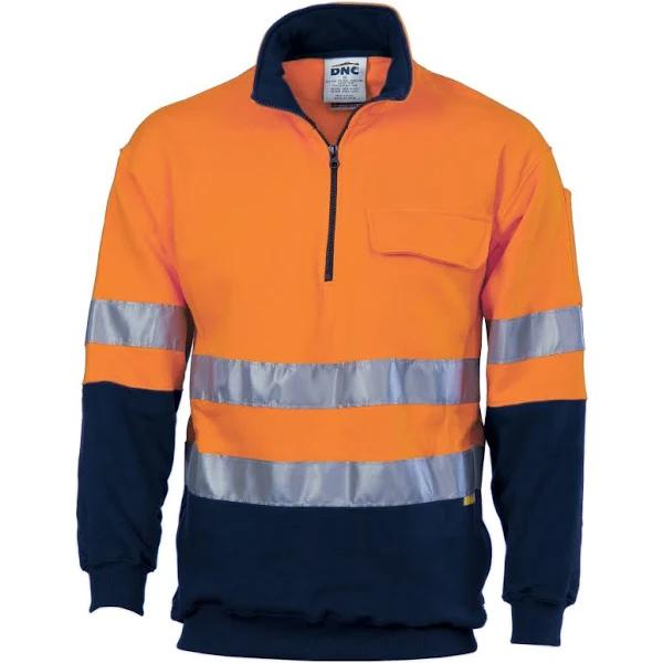 DNC HiVis Two Tone 1/2 Zip Cotton Fleecy Windcheater With 3M R/Tape - Orange/Navy - 7XL