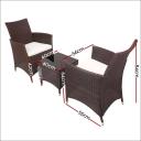 Gardeon 3pc Bistro Wicker Outdoor Furniture Set - Brown