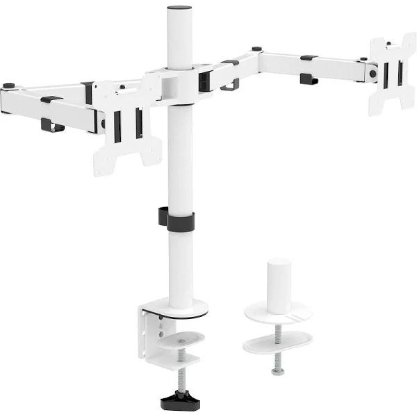 Wali Dual LCD Monitor Fully Adjustable Desk Mount Stand Fits 2 Screens Up To 27 Inch, 22 lbs. Weight Capacity Per Arm (M002-W), White