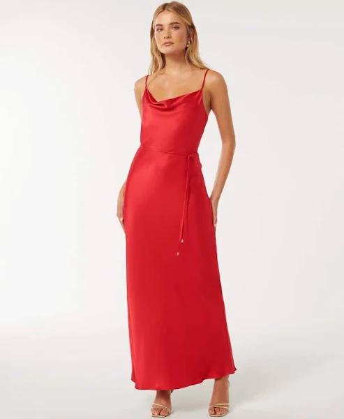 Forever New Women's Lucy Satin Cowl Maxi Dress in Strawberry Red, Size 12