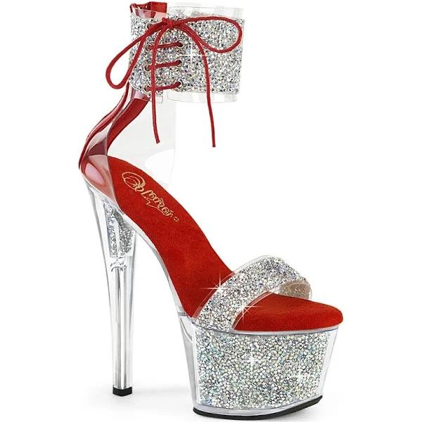 Pleaser SKY-327RSI Silver Multi Rhinestones Red/Silver Rhinestones Size 7