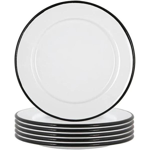 Argon Tableware White Enamel Side Plates - 20cm - Black - Pack of 12