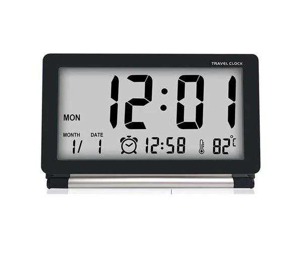 Electronic Alarm Clock Travel Clock Multifunction Silent LCD Digital Large Screen Folding Desk Clock With Temperature Date Time Calendar