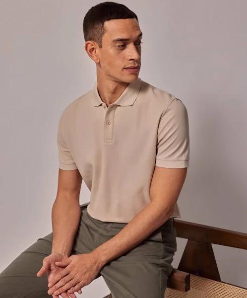 Hawes & Curtis Beige Mercerised Cotton Polo Shirt - Short Sleeve