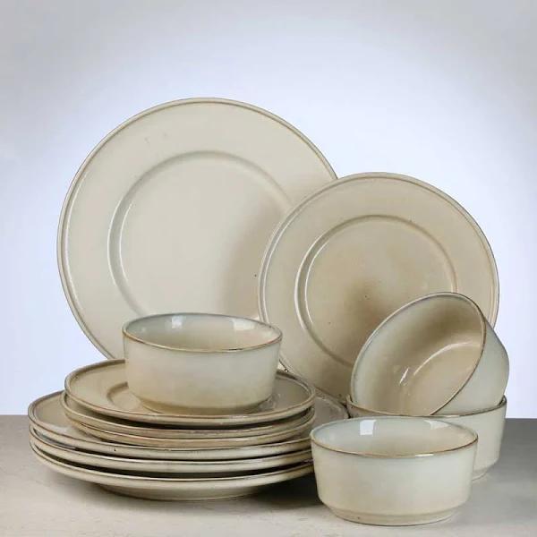 Jamie Oliver Flat Rim Reactive 12 Piece Dinner Set Taupe