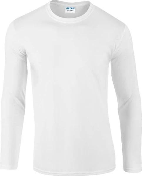 Gildan Unisex Adult Softstyle Long-Sleeved T-Shirt White M Ringspun Cotton Unisex Adult T-Shirt