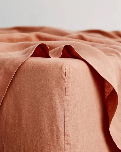 Hazelnut 100% French Flax Linen Fitted Sheet - Super King - Bed Threads