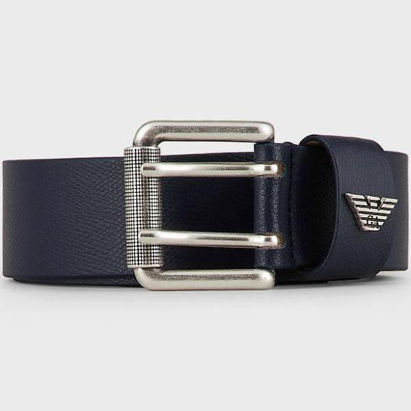 Emporio Armani - Printed Palmellato-leather Belt, 100% Bovine Leather, Blue, Size: 100