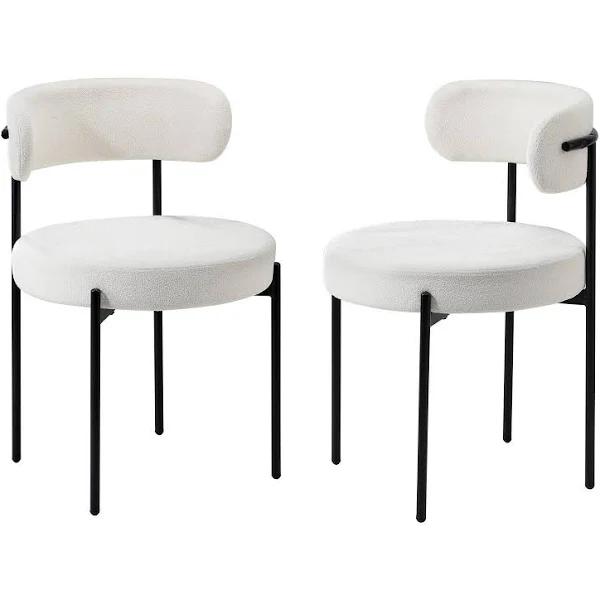 Oikiture 2x Dining Chair Round Boucle Kitchen Lounge Seats Backrest White