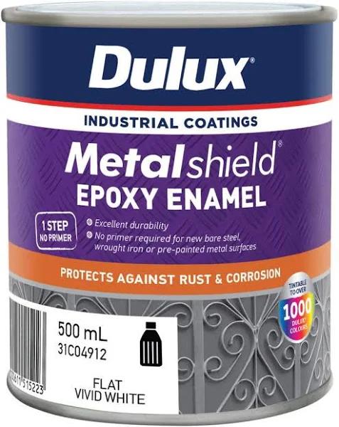 Dulux Metalshield Epoxy Enamel Flat Vivid White 500ml