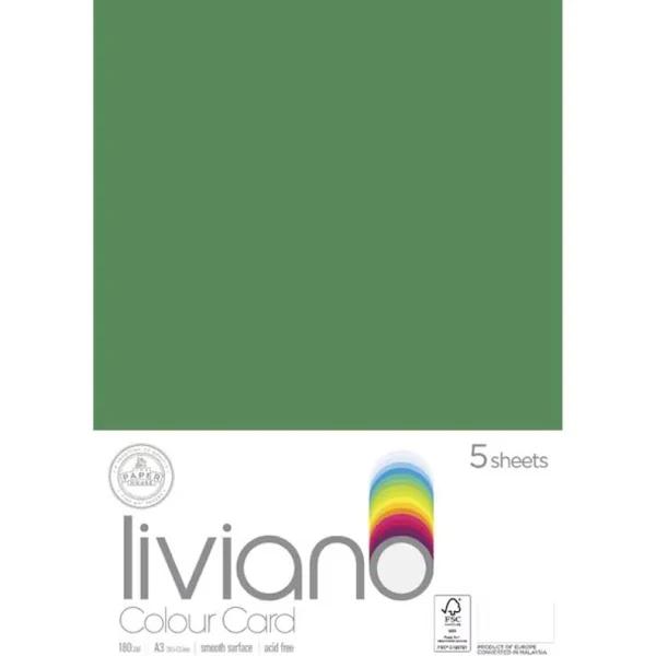 Liviano A3 Colour Card 180gsm Green 5 Pack