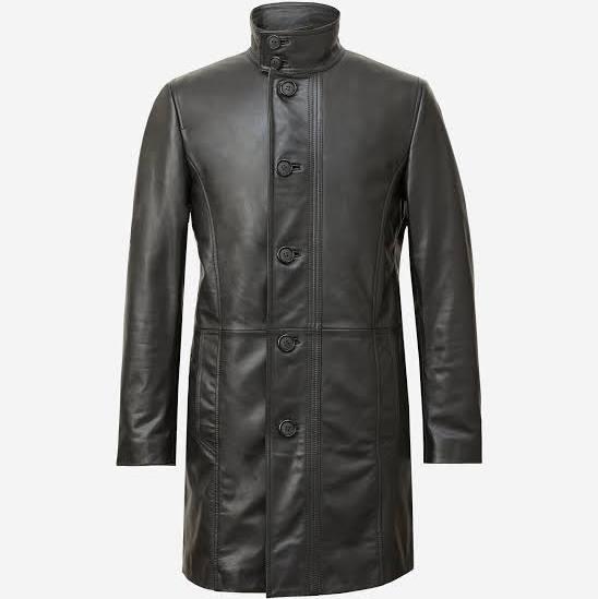 Calibre - Men's Funnel Neck Leather Coat Black - Size M