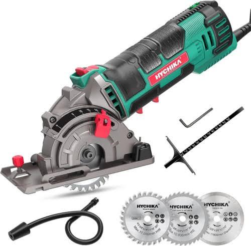 Mini Circular Saw, HYCHIKA Circular Saw With 3 Saw Blades, Laser Guide, Scale Ruler, 500w Pure Copper Motor, 4500RPM Ideal For Wood, Soft Metal,