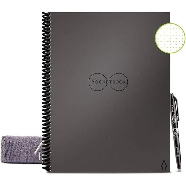 Rocketbook Core Reusable Dot Grid Notebook Deep Space Grey A4 Letter+ Pen & Cloth