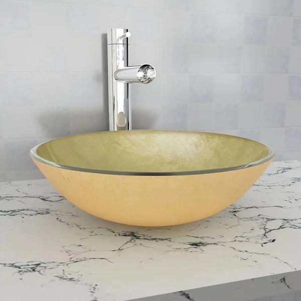 vidaXL - Basin Tempered Glass - Gold - 42 cm