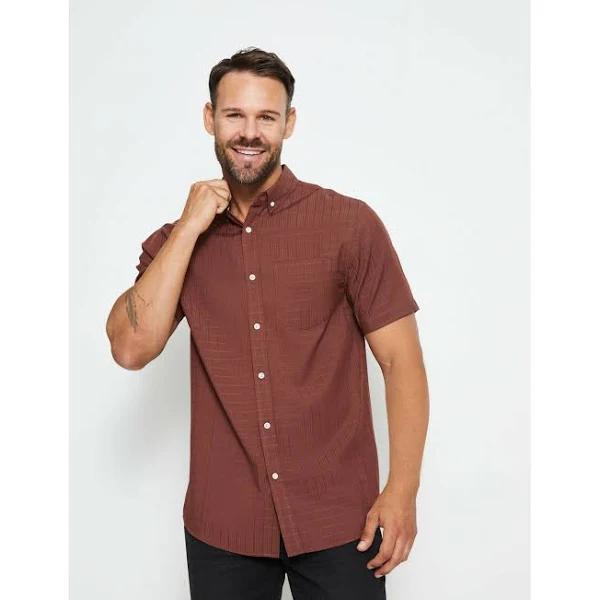 Rivers Textured Short Sleeve Shirt - Size 3XL - Mens - Chocolate