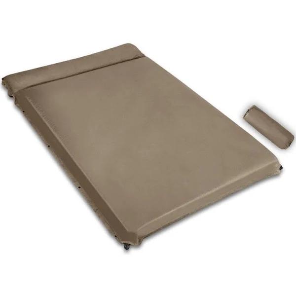 Bargene Double Self Inflating Suede Mattress Mat Sleeping Pad Air Bed Camp Camping Hiking - Beige