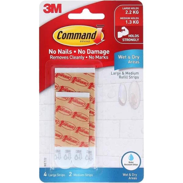 Command Refill Strips Wet Area Medium and Large - 6 Pack