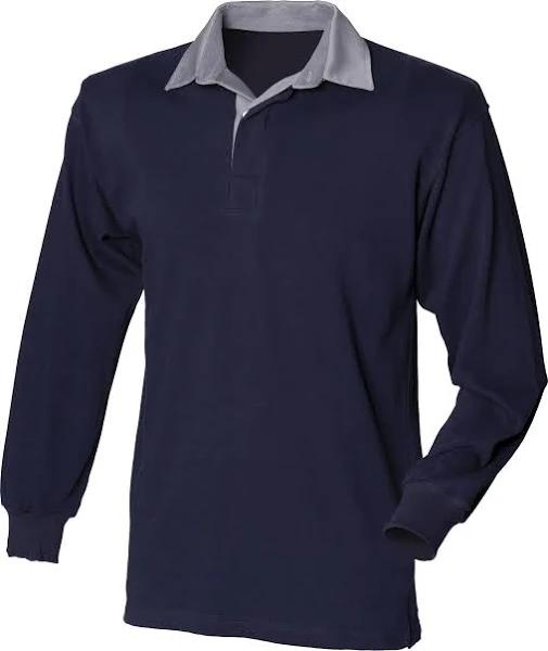 Front Row Mens Long Sleeve Sports Rugby Shirt Navy/Slate Collar M