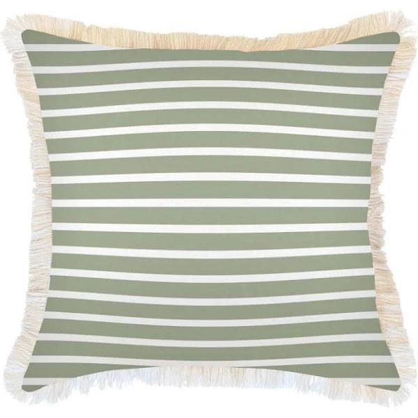 Cushion Cover-Coastal Fringe-Hampton Stripe Sage-60cm x 60cm