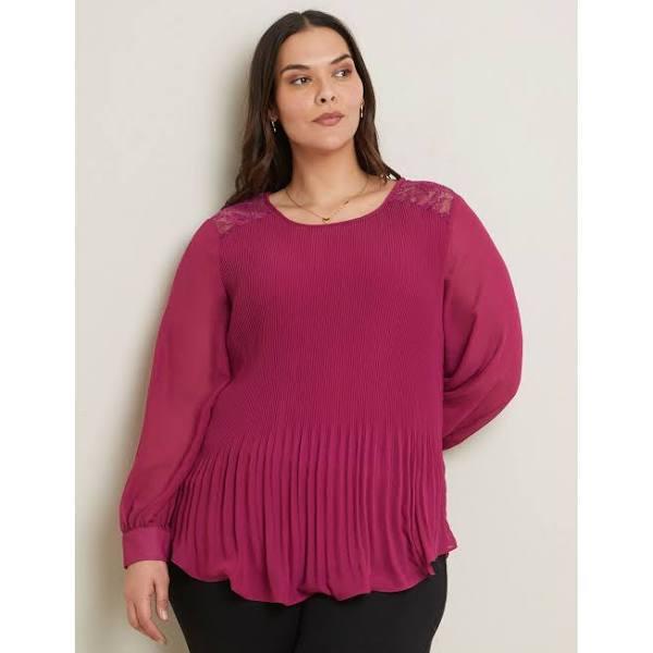 Autograph - Plus Size - Womens Tops - Long Sleeve Plisse Pleated Woven Top