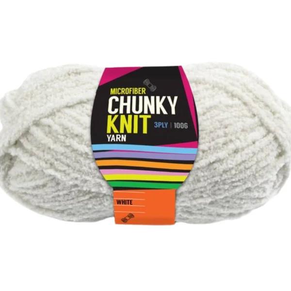 1pce Chunky Knit Yarn 100g - White - Macrame Cord 3 Ply Microfiber