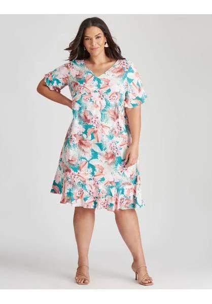 Autograph Women's Woven Short Sleeve Flounce Shift Dress - Plus Size Curvy | AU 28