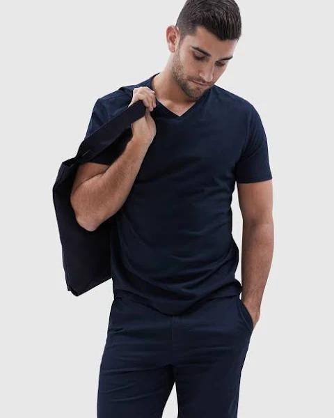 Unison Classic V Neck T Shirt in Blue L