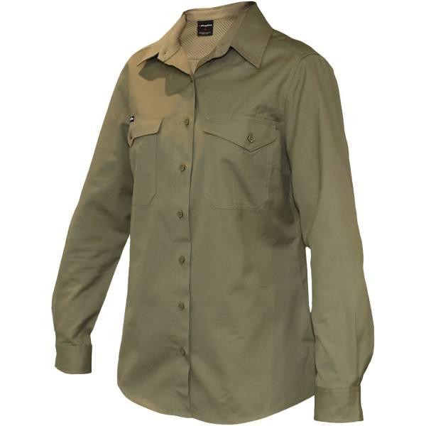 KingGee Women's Workcool 2 Long Sleeve Shirt - Khaki - Size 8