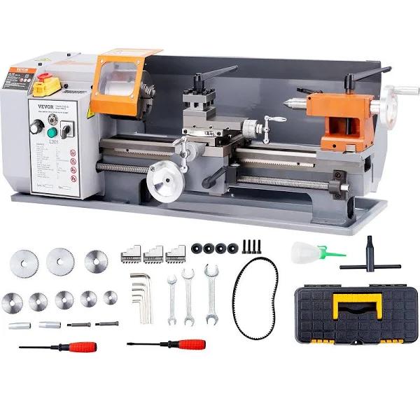 VEVOR Metal Lathe Machine 200 mm x 350 mm Precision Benchtop Power Metal Lathe 50-2500 RPM Continuously Variable Speed 500W Brush Motor Metal Gears