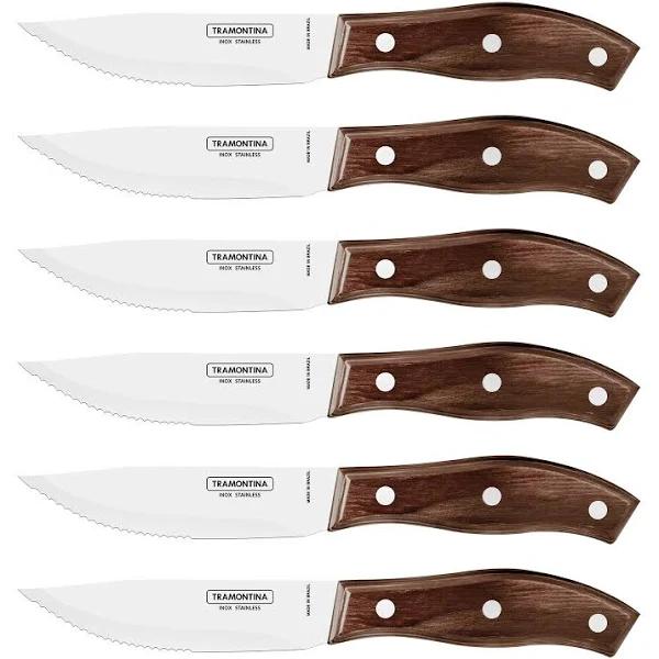 Tramontina Churrasco Jumbo Serrated Curved Brown Steak Knife 118mm Set 12