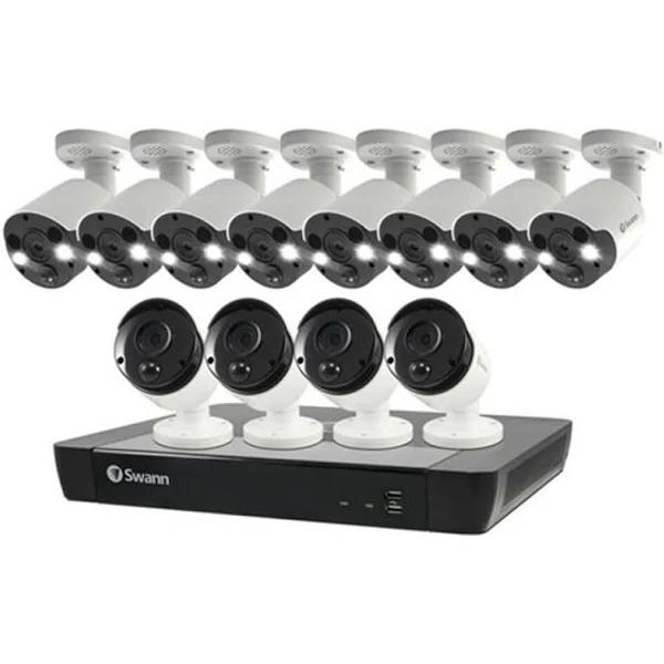 Swann 16CH 4K NVR Kit With 8 x 4K PIR Spot Light Bullet + 4 x 4K PIR Cameras