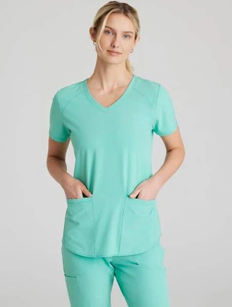 Skechers by Barco Breeze Women's 3-Pocket Stretch V-Neck Scrub Top in Light Jade | Size L Polyester/recyc Polyester/spandex