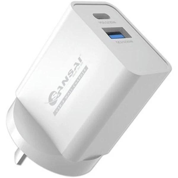 20W USB-C and USB-A Dual Port Mains Charger - White