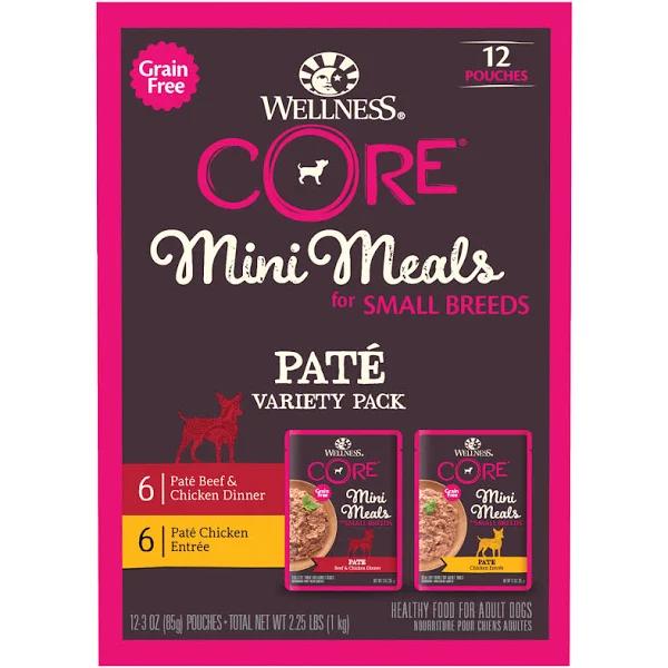 Wellness Core Mini Meals Variety Chk & Beef Dog Pouch 85gx12