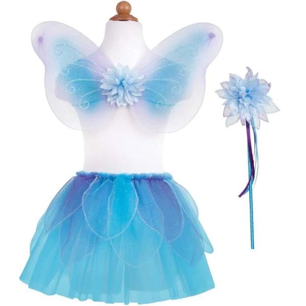 Great Pretenders Blue Fancy Flutter Skirt with Wings & Wand - Size 4-6