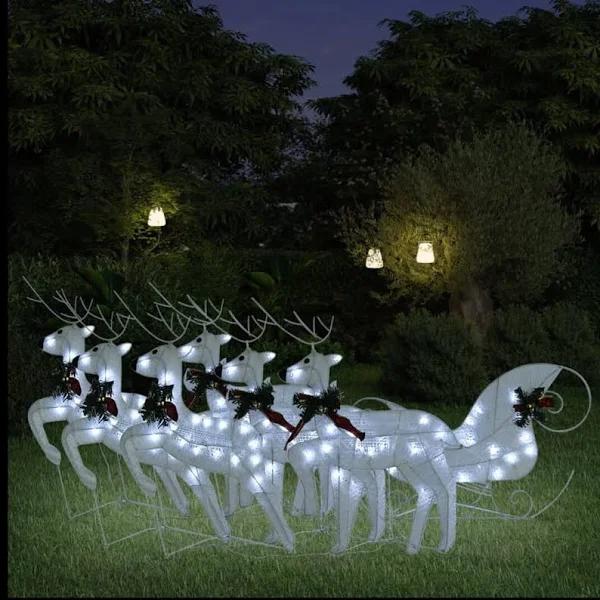 vidaXL Reindeer & Sleigh Christmas Decoration 140 LEDs Outdoor White