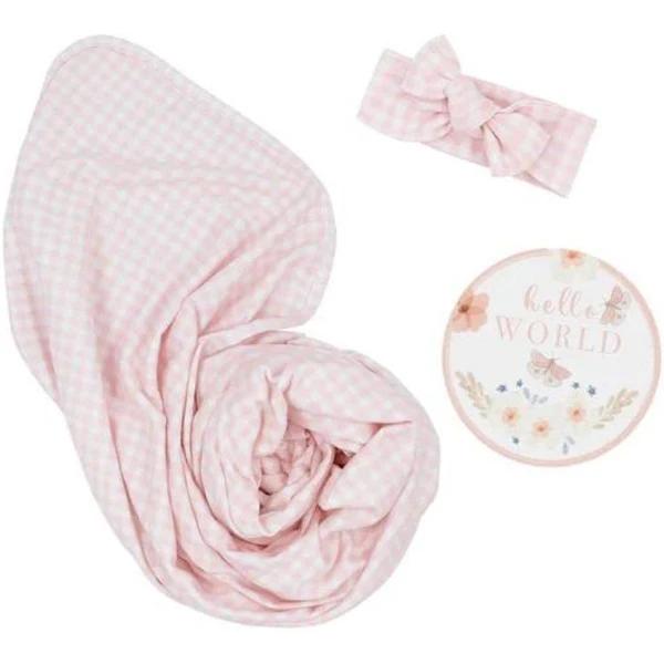 Living Textiles Newborn Gift Set (Blush Gingham)