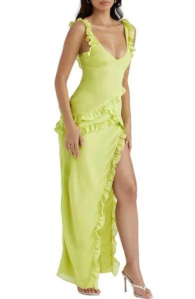 House of CB Pixie Ruffle Georgette Body-con Cocktail Dress Lime