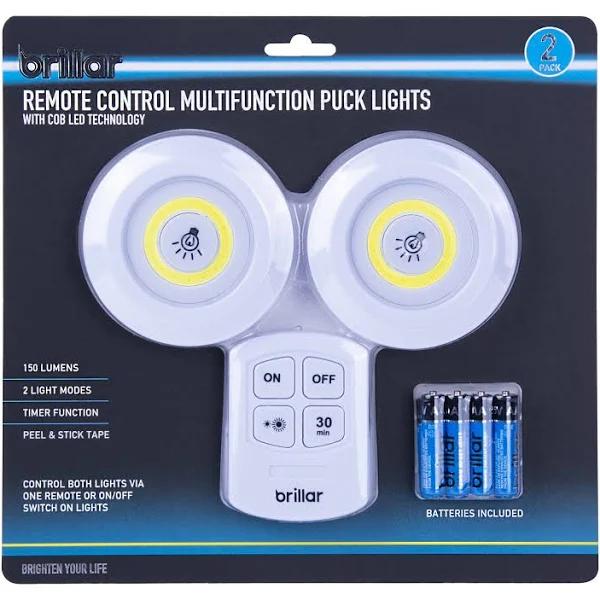 Brillar Remote Controlled Multifunction Puck Lights 2pk