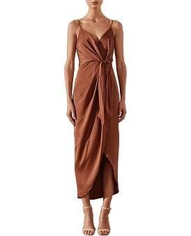 SHONA Joy Luxe Tie Front Cocktail Dress - Mocha