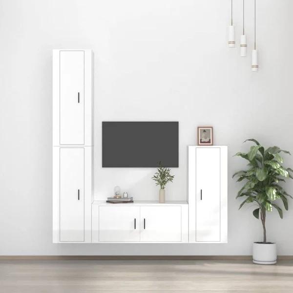 4 Piece TV Cabinet Set High Gloss White Engineered Wood