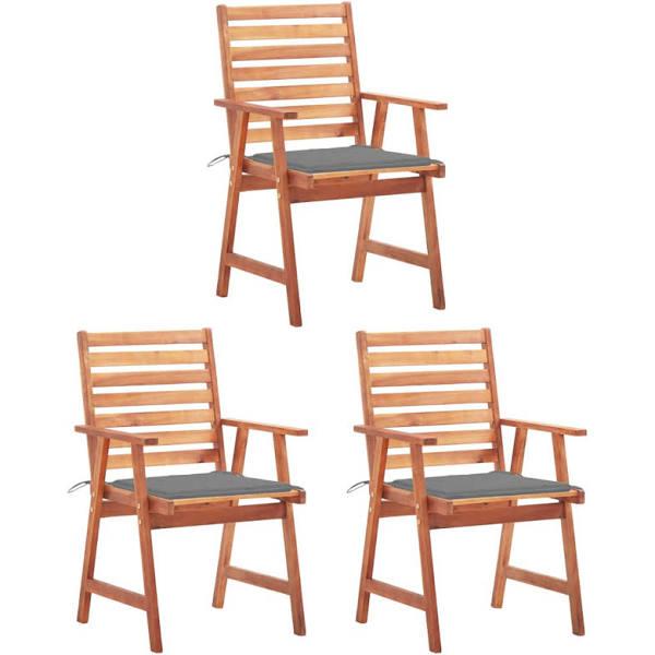 vidaXL Outdoor Dining Chairs 3 Pcs with Cushions Solid Acacia Wood