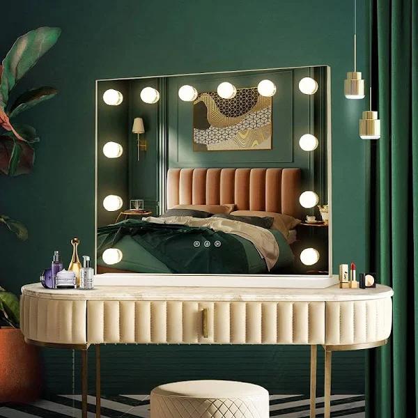 Maxkon Lighted Makeup Mirror Hollywood Mirror Vanity Mirror Tabletop Mirror with 12 Led Lights Smart Touch Control 55x45cm